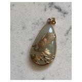 Fine Quality Jade & 14K Gold Pendant w/Heron Bird