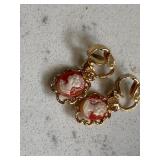 Vintage Carved Cameo Gold Earrings