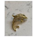 Unusual Vintage Dolphin Rhinestone Brooch
