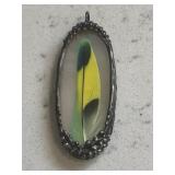Vintage Silver & Parrot Feather Pendant