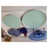 Blue Ashtray, Carnival Glass Bell & More
