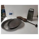 Vintage Shoe Stretcher, Metal Pie Plates & Grater