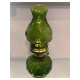 L.E. Smith Moon & Stars Green Glass Oil Lamp New
