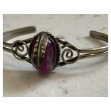 Vintage Pink Agate Silver Gemstone Bracelet Cuff
