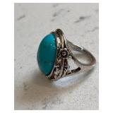 Tibetan Silver Ring - Turquoise Gemstone