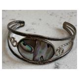 Vintage Mexican Sterling Abalone Cuff Bracelet