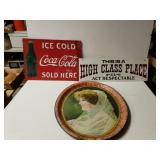 Metal Coca-cola Sign And Serving Tray. Metal