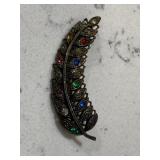 Vintage Feather Rhinestone Multicolored Brooch