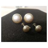 (2) Pair Vintage Ladies Gray Pearl-like Earrings