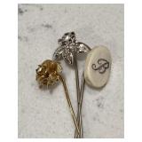 Lot 3 Vintage Hatpins Gold/Silvertone