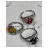 Ornate Lot of 3 Art Murano Glass Rings