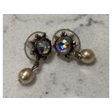 Vintage Pearl & Rainbow Crystal Earrings