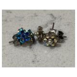 Vintage Blue Crystal & Pearl Earrings Lot