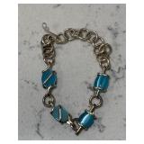Vintage Sterling Heavy Bracelet w/Blue Gemstone