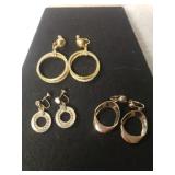 (3) Pair Ladies Gold Tone Dangle Hoop Earrings