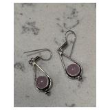 Pink Quartz Silver Gemstone Earrings