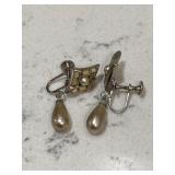 Vintage Pearl Dangle Screwback Earrings