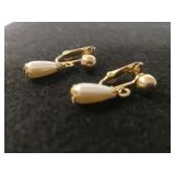 Ladies Goldtone Drop Pearl-like Earrings - Marked