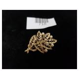 Ladies Gold Tone And Pearl Leaf Brooch. No