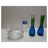 Vases And Clear Glass Nesting Hen