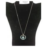 Ladies Silver Tone And Turquoise Necklace Marked