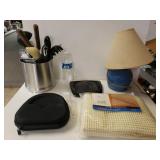 Kitchen Utensils. Rug Pad, Vintage Table Lamp