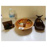 Wooden Nut Bowl, And Business Card Holders