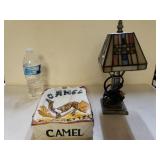 Stained Glass Table Lamp And Camel Ashtray