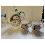 Hand Painted Santa Teapot And Mugs