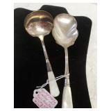 Sterling Silver Serving Spoon & Ladle With Pearl