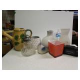 Misc Glassware - Mostly Vases, Oil Lamp, Watering