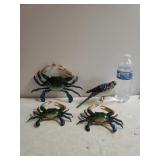 (3) Plastic Blue Crab Wall Hangers & Bird