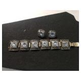 Vintage Ladies Bracelet & Earrings W/Smoky Stone