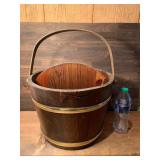 Vintage Wooden Bucket With Divider
