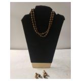 Ladies Brown Beaded Necklace & Earrings Set