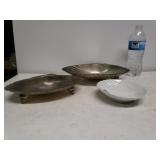 (3) Seashell Trinket Trays - (2) Metal Footed