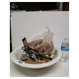 Basin Bowl W/ Vintage Door Knobs, Wooden Handles,