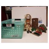 Plastic Basket W/ Doll, Candle Holder & More