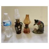 Vintage Oil Lamps And Cat Figure