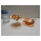 Vintage Carnival Glass Footed Bowl And Dish
