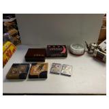 Coasters, playing cards, baseball cards.