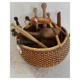 Basket With Assorted Vintage Mashers