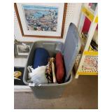 Tote With Blue Bedspread,  Cushion,  & More