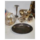 Assorted Silver Like Dishes,  Candlestick
