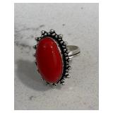 Sterling Red Coral Gemstone Ring