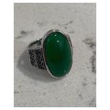 Vintage Platinum Tone Emerald Cocktail Ring