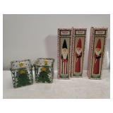 (2) Painted Glass Candle Holders, (3) Whimsical