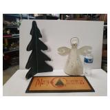 Christmas Decor - Wooden Tree & Sign, Metal Angel