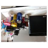 Assorted Drinking Cups & Cloth Storage Bin