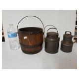 Vintage Wooden Pale And Jugs